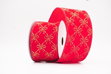 Red Glitter Tied Bow Pattern Wired Ribbon_KW0463GC-7-7
